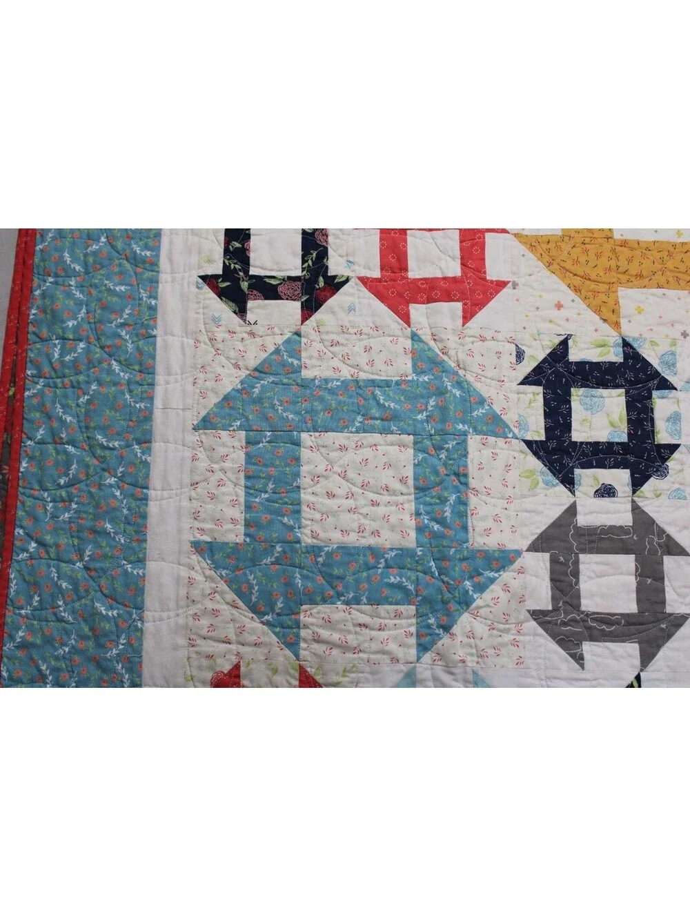 Vtg Handmade Pieced Quilt Classic Mini Churn Dash Fall Theme Queen 68x78